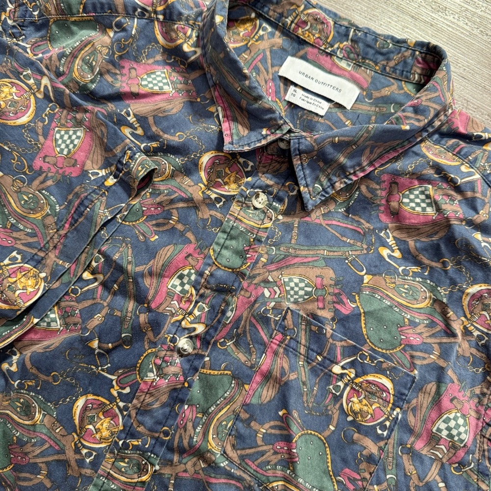 Urban Outfitters Shirt Mens XL Blue Graphic AOP Print Cotton Vintage Aesthetic